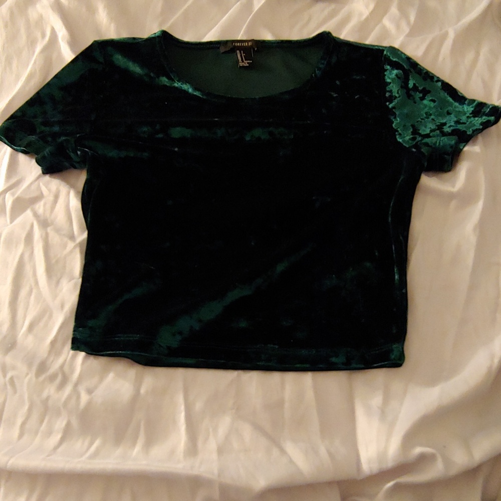 Emerald green crushed velvet crop top